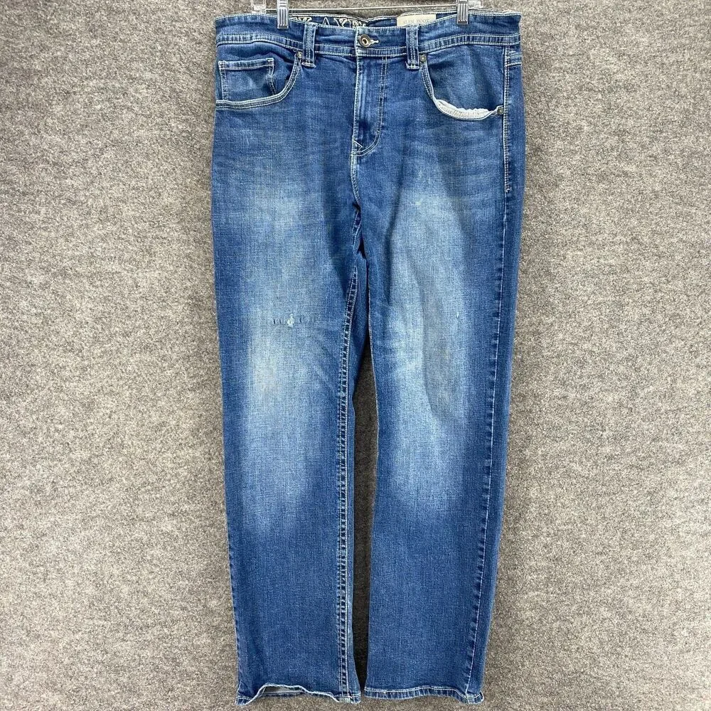 TK Alex Jeans Men 36*34 Blue Denim Medium Wash Mid Rise Slim Boot Pockets Solid